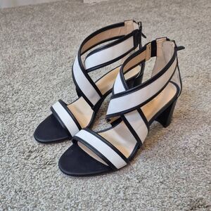 Nine West Block Heel Strappy Zip Sandals Size  8.5 Leather
